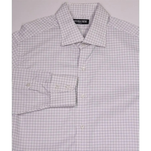 Musika Frere New York Custom Blue/White Checkered Slim Fit Dress Shirt 16.5-32 - Picture 1 of 8